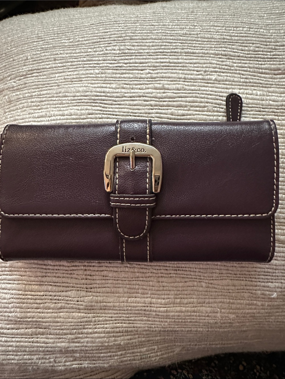 liz & co. Deep Burgundy Leather Wallet with Gold Buckle